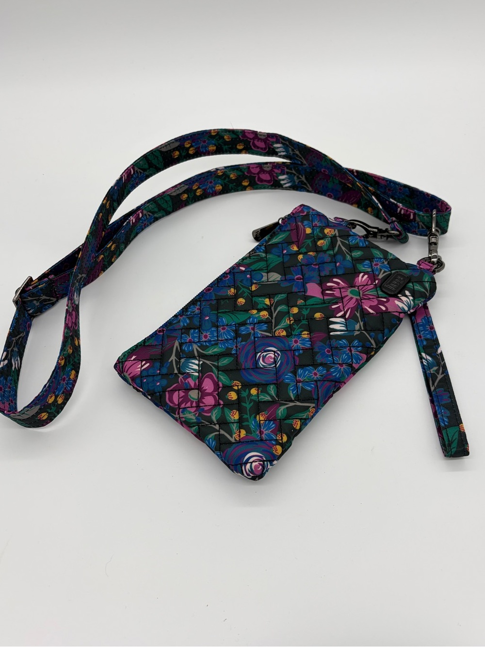 Lug Peekaboo Convertible Crossbody -   Black, Purple, Blue Floral - NWOT